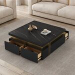 "Square Shape Wooden Storage Cabinet with Marble Top and Stainless Steel Base" "Luxury Wooden Storage Cabinet with Marble and Stainless Accents"
