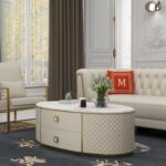 "Oval Shape Wooden Storage Cabinet with Marble Top and Stainless Steel Base" "Luxury Wooden Storage Cabinet with Marble and Stainless Accents"