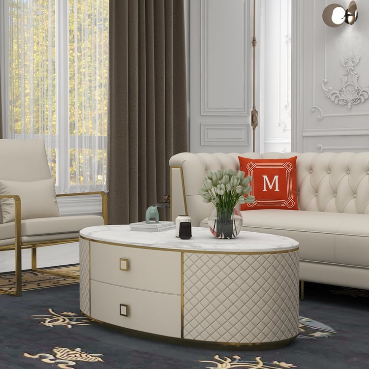 "Oval Shape Wooden Storage Cabinet with Marble Top and Stainless Steel Base" "Luxury Wooden Storage Cabinet with Marble and Stainless Accents"